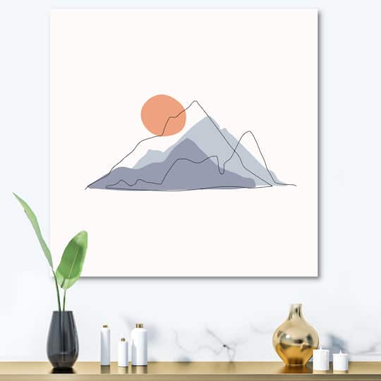 Designart - Abstract Mountainscape With Red Moon
